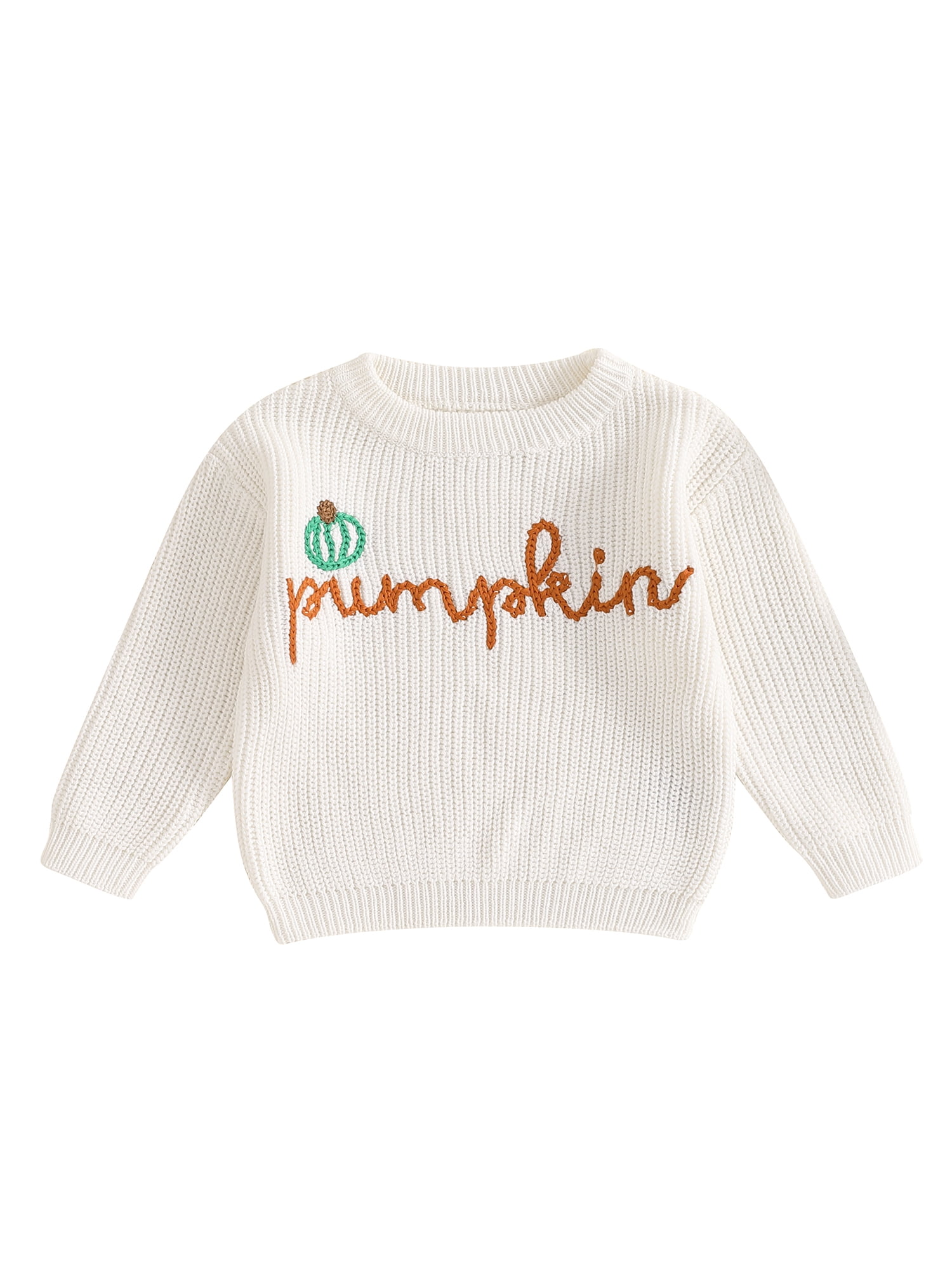 FOCUSNORM Chandails d'Halloween pour Tout-Petits Citrouille Brodée Lettre Manches Longues Col Rond Pull Tricoté Côtelé