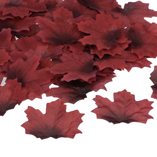Unique Bargains Artificial Leaves Fall Maple Autumn Fake Leaf Decoration, Black Burgundy 300 Pack