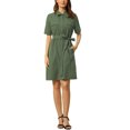 thumbnail image 1 of INSPIRE CHIC Robe Safari pour Femme Été à Col Boutonnée en Coton avec Ceinture Chemise-Robe TP Vert Armée, 1 of 6