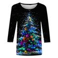 thumbnail image 4 of RKSTN Chemisiers pour Femmes T-Shirts Mode pour Femmes Décontractés Col Rond Manches 3/4 T-Shirt Ample Chemisiers pour Dames Chemises Chemisiers pour Femmes Chic Décontracté, 4 of 5