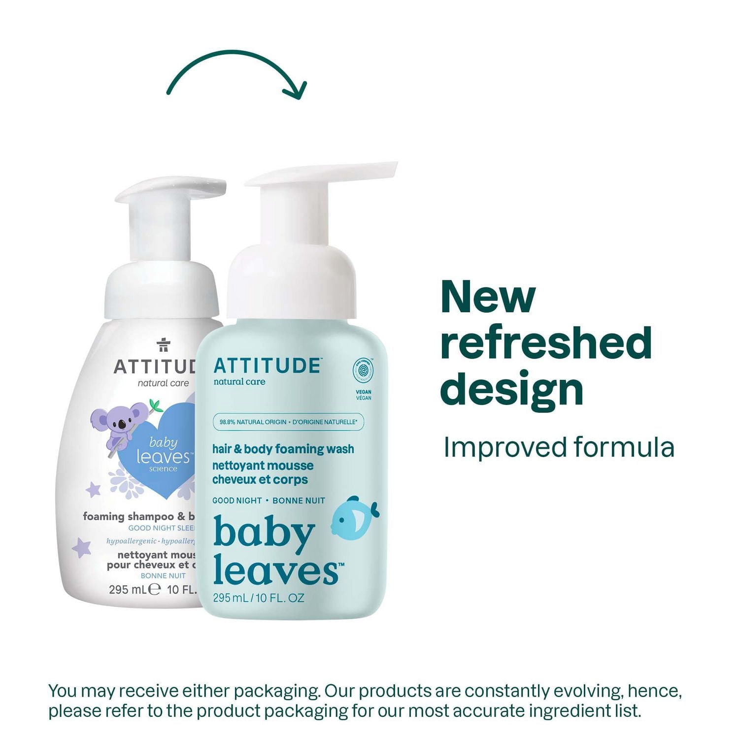 ATTITUDE baby leaves, Nettoyant Mousse Cheveux et Corps, Bonne Nuit, 295 mL