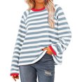 thumbnail image 2 of Hauts pour Femmes à Rayures Col Ras du Cou Manches Longues T-Shirts à Blocs de Couleur Automne Décontracté Ample Confortable Blouse, 2 of 7