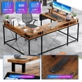 thumbnail image 4 of GloryStar U Shaped Home Office Desk, Reversible L Shaped Gaming Computer Desk with Power Outlets,126 Inch Computer Desk with Monitor Stand and LED Lights,Storage Shelves,Storage Bag and Hooks, 4 of 9