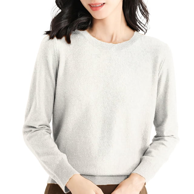 Duoif Chandails pour Femmes, Chandails pour Femmes à Col Rond Chandail pour Femmes à Manches Longues Chandail Doux à Enfiler pour Femmes Beige G