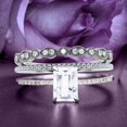 thumbnail image 1 of Personalized Trio Rings Set Art Deco 2.25 Carat Emerald Cut Diamond Moissanite Antique Engagement Ring, Wedding Ring in 10k Solid White Gold, Promise Ring, 1 of 4