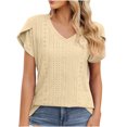 thumbnail image 4 of Birdeem Fashion Womens Casual Solid Color V Neck Short Sleeve Tops Loose Blouses, 4 of 9