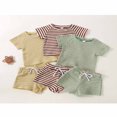 thumbnail image 3 of Infant Girls Summer 2PCS Outfit Sets Striped Top Drawstring Shorts Yellow 18-24 Months, 3 of 10