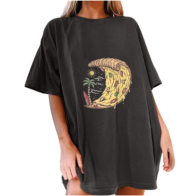 Birdeem T-Shirt Décontracté à Manches Courtes Imprimé Pizza d'Été pour Femmes