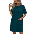 thumbnail image 2 of ShomPort Robe T-Shirt d'Été pour Femme Décontractée à Manches Courtes, Col Rond, Basique, Ample, Mini, avec Poches, 2 of 6
