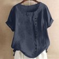 thumbnail image 1 of Timegard Hauts Grande Taille pour Femmes Col Rond Manches Courtes Bouton Blouse Légère Décontractée Ample Hauts, 1 of 5