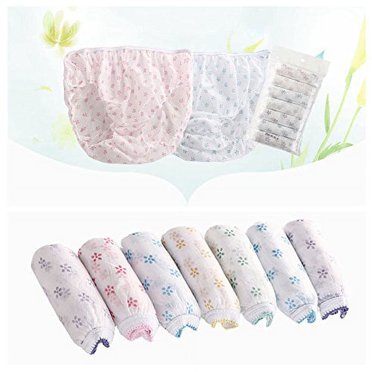 WALFRONT Women Disposable Postpartum Cotton Brief Panties Set, 7Pcs Ladies Underpants for Hospital Maternity Pregnancy Post Postpartum Travel Massage Wear (M-XXL)