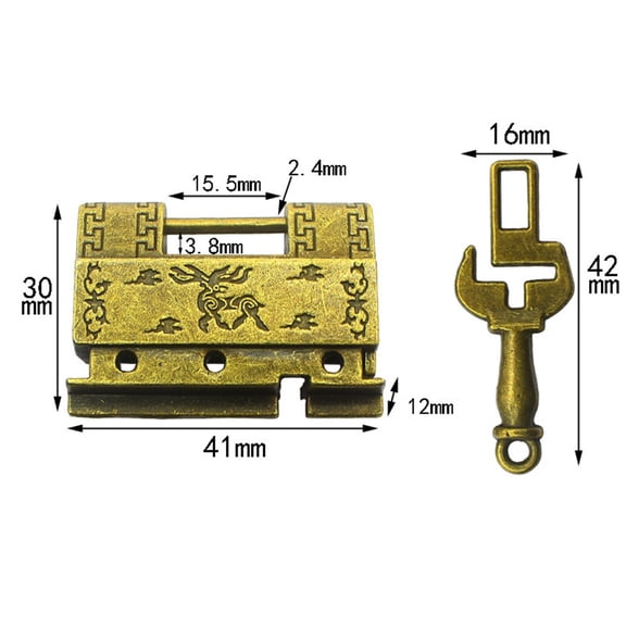Antique Chinese Style Door Lock, Ming And Qing Dynasty Replica Alloy Padlock For Jewelry Boxes And Cabinets, Vintage Decorative Hardware With Retro Copper Finish(Small)