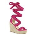thumbnail image 1 of BLISSFUL STEP Sandales pour Femmes en Faux Suède à Plateforme Compensée à Lacets à Bout Ouvert Rose Vif 9, 1 of 7