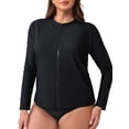 thumbnail image 1 of Charmo Womens Plus Size Long Sleeve Rash Guard Top Zipper Sufing Swim Shirts UPF 50+ Swimsuit Tops, 1 of 7