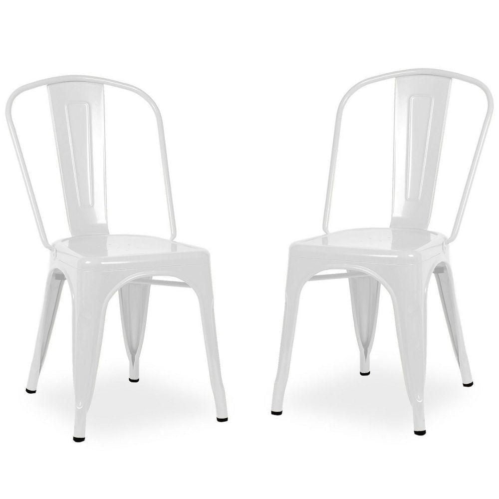 Chaise de salle à manger Tolix Roch en blanc, chaise latérale en métal, ensemble de 2