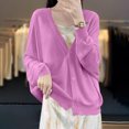 thumbnail image 4 of Womens Button Down Knit Cardigans Long Sleeve V Neck Casual Cardigan Sweaters Light Weight Loose Lounge Wear Fall Purple, L, 4 of 5