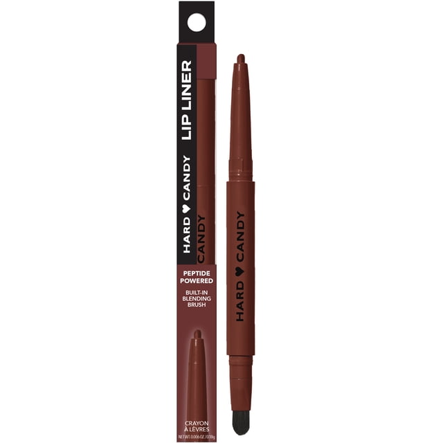 Hard Candy,INSTA POUT Crayon Contour des Lèvres Brun Foncé avec Embout Rétractable et Pinceau Estompeur Intégré, Formule à base de Peptides pour des Lèvres Dodues et Douces, Montrée avec un Emballage Rectangulaire Assorti Présentant les Détails de la Marque et du Produit, Convient pour Définir les Lèvres Ou comme base pour un gloss Repulpant.