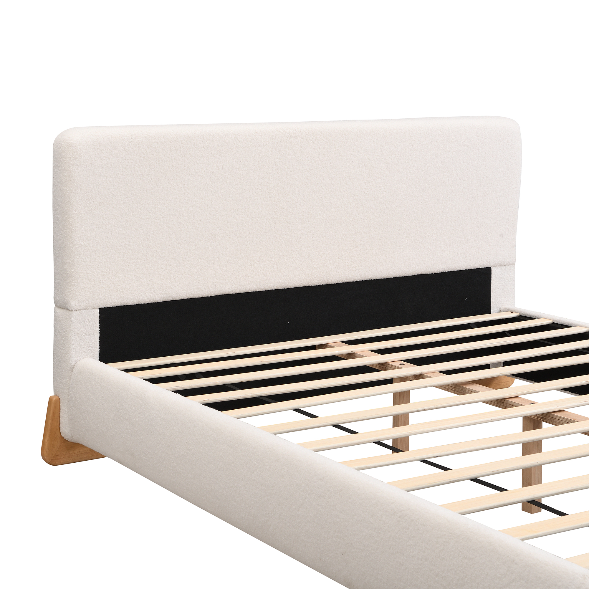 Noble House Elegant Boucle Upholstered Bed, Queen Size, White