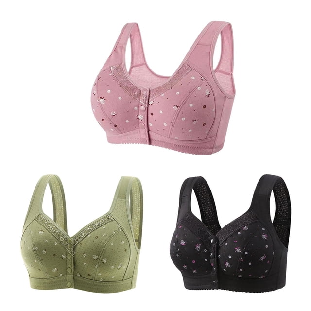 Bigersell Daisy Bras for Seniors 3pcs Full-Figure Bra Style R-59 Breathable Push-Up Bras Pack R-59-pinky