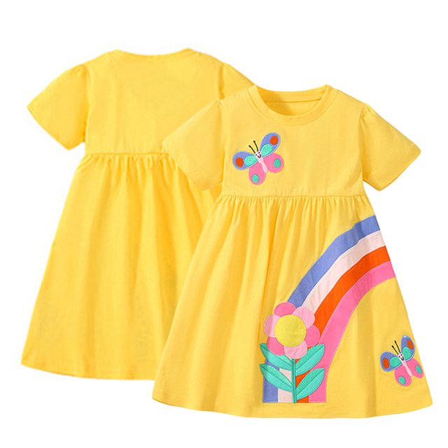 KYAIGUO Robe Décontractée en Coton pour Bébé Fille Manches Courtes Imprimé Dessin Animé Robes Enfants Jupe Princesse pour 2-7 Ans