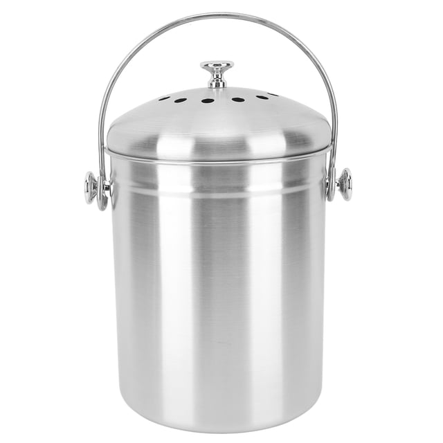 Uadme Seau à Compost en Acier Inoxydable, Bac à Compost Rond en Acier Inoxydable pour éliminer les Odeurs, Bac à Compost avec Filtres au Charbon pour Comptoir de Cuisine