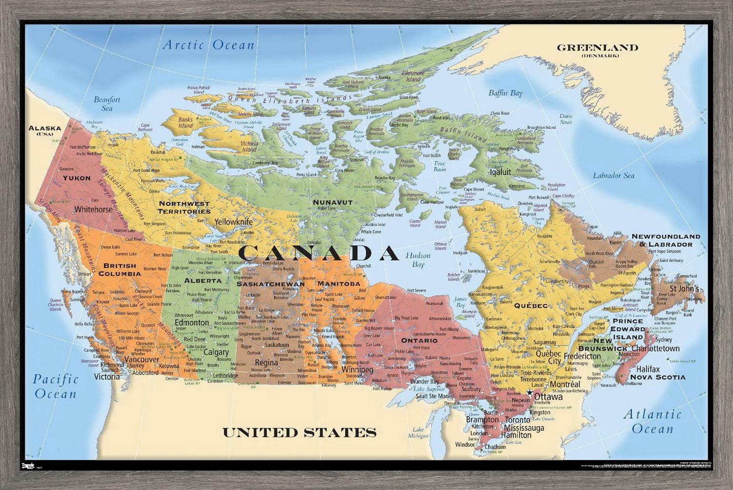 Map - Canada Wall Poster, 22.375" x 34" Framed