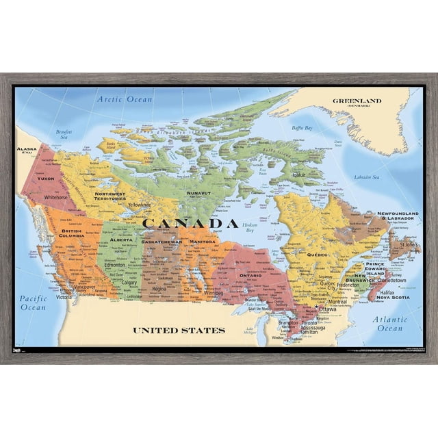 Map - Canada Wall Poster, 22.375" x 34" Framed