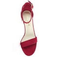 thumbnail image 4 of BLISSFUL STEP Women's Shoes Open Toe Mid Block Heel Ankle Strap Faux Suede Sandals Deep Red 7, 4 of 8