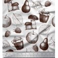 thumbnail image 1 of Soimoi Rayon Fabric Mushroom, Pear Fruits Print Fabric by Yard 42 Inch Wide, 1 of 3