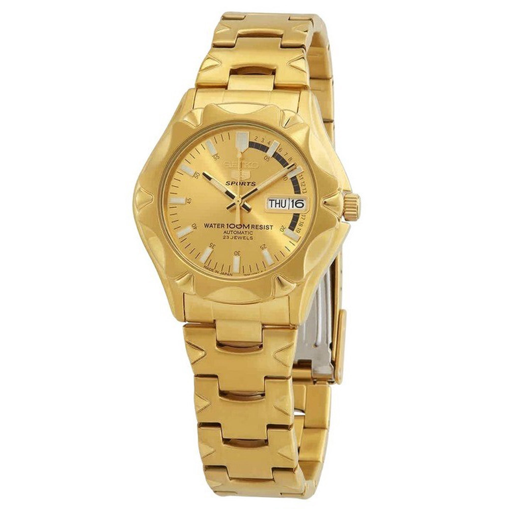 Seiko 5 Sports Gold Tone Stainless Steel Gold Dial 23 Jewels