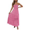 thumbnail image 1 of Cathalem 2024 Robe d'Été Bohème Décontractée pour Femme Sans Manches à Nœud, Robe Midi Smockée à Étages Fluide, Rose Vif m, 1 of 5