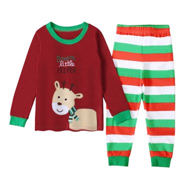 Printemps et Automne Rouge Styles Garçons et Filles Noël Long Tenue d'Intérieur Ensemble de Pyjama pour Enfants