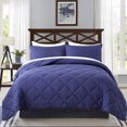 thumbnail image 1 of JML Twin Size Comforter Set 2-Piece - 480GSM Creased Texture Square Design, Navy, 1 of 5