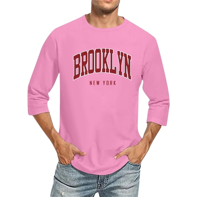 Oversized Tshirts for Men 3/4 Sleeve Comfortable Crewneck Graduated Color Fit Pink Classic Fall Tees Men size M