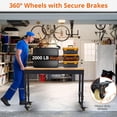 thumbnail image 4 of EDTara Adjustable Height Workbench, 60"x22", Heavy Duty Rubberwood Top, 2000 lbs Capacity, Mobile Workstation with Drawer, Pegboard, Power Outlets, and Lockable Wheels for Garage & Workshop, 4 of 7