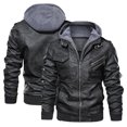 thumbnail image 2 of CEHVOM Leather Jacket Men's Slim Hooded Jacket Plush Thickened Leather Jacket, 2 of 6