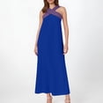 thumbnail image 4 of Robes à Encolure Croisée pour Femmes Sans Manches à Blocs de Couleur Robes Maxi Amples Décontractées de Vacances Longue Robe Bleu, TG, 4 of 7