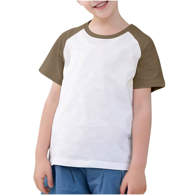T-Shirt en Coton pour Enfants, Couleur Unie, Manches Courtes, Col Ras du Cou, Hauts Basiques pour Garçons et Filles Unisexes