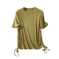 thumbnail image 1 of Birdeem Womens Solid Round Neck Threaded Cotton Slim Fitting Drawstring Top Short Sleeved Round Neck Top/Shirt, 1 of 12