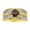 thumbnail image 1 of RYLOS Men's Rings Yellow Gold Plated Silver Designer Starburst 7MM Round Gemstone & Diamond Ring Smoky Quartz June  Size 11, 1 of 7