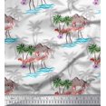 thumbnail image 1 of Soimoi White Poly Georgette Fabric Palm Tree, & Flamingo Bird Printed Craft Fabric by the Yard 42 Inch Wide, 1 of 3