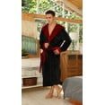 thumbnail image 4 of U2SKIIN Mens Fleece Robe with Hood, Mid Length Plush Shawl Collar Two Tone Bathrobe,(Black/Dark Red,S-M), 4 of 5