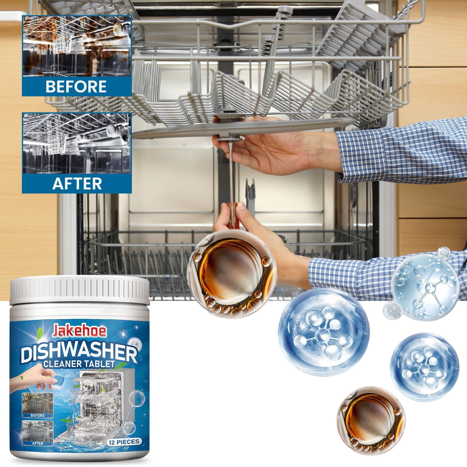 Clearance Tyidzon Dishwasher Cleaner Tablets 10 Count, Cleans Hidden Grease, Remover Limescale and Odor-Causing Residues, Finish Dishwasher Pods to Clean inside All Machine Models