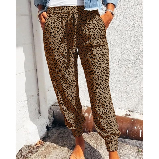 drppepioner Pantalon Décontracté pour Femmes Été Pantalon à Imprimé Léopard Bas Pantalon de Sport