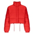 thumbnail image 4 of hoksml Women's Cropped Puffer Jacket with Drawstring Hem, Stand Collar Boxy Zip Front Casual Streetwear Short Jacket, 4 of 5
