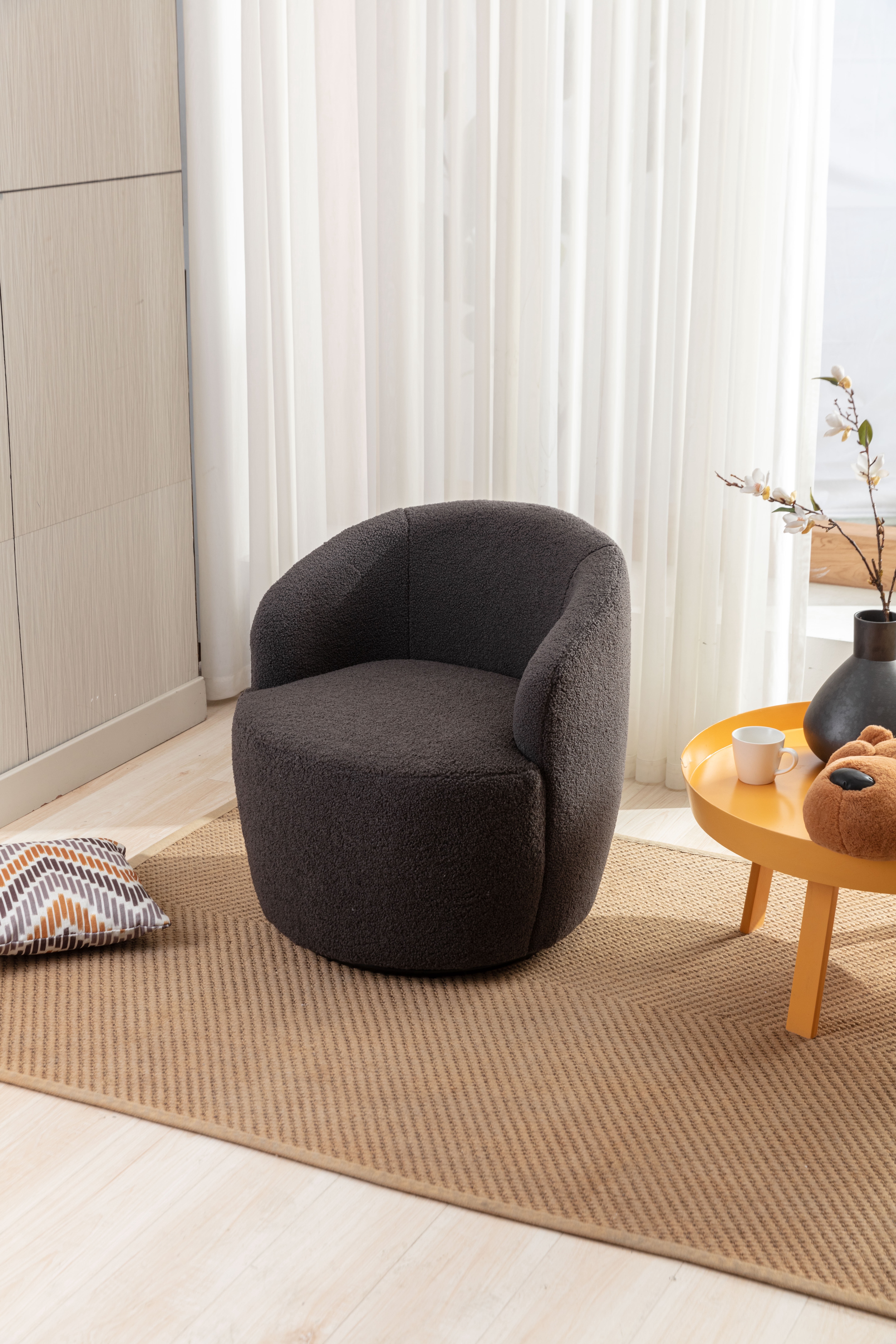 KOSSMAI Soft Upholstered Teddy Fabric Swivel Accent Chair For Living Room, Bedroom, Study Room