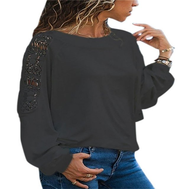 Blouse à Manches Longues à Col Ras du Cou, Haut Ample (Grande Taille pour Femmes) 1 Paquet