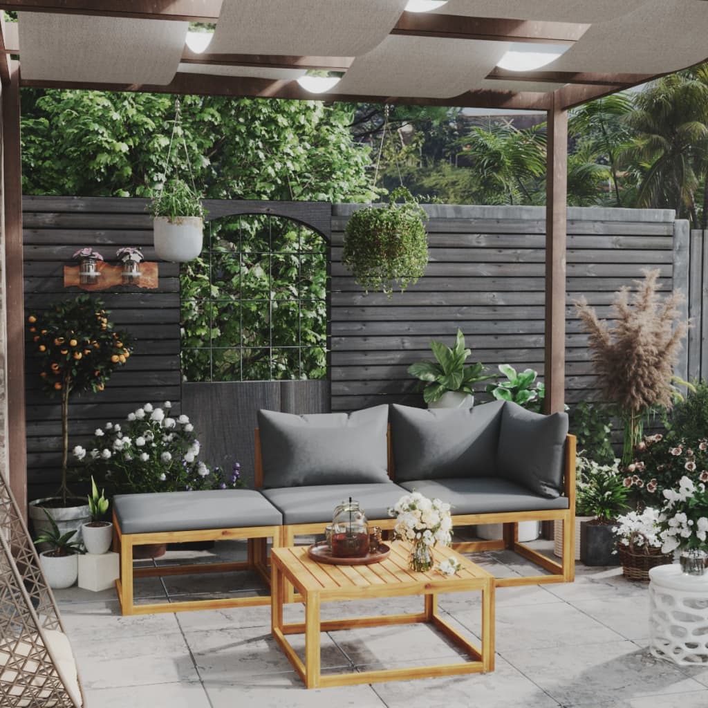 vidaXL 4 Piece Garden Lounge Set with Cushion Solid Acacia Wood
