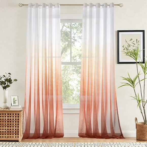 LEHOZIHEQ Sheer Curtains for Living Room Bedroom, Gradient Chiffon Light Filtering Window Curtain Drapes, Rod Pocket Semi Sheer Panels for Home Decor