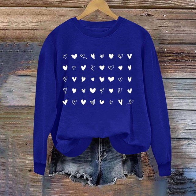 Meichang Chandails de la Saint-Valentin pour Femmes Sweat-Shirt Graphique Cœur d'Amour Col Rond Décontracté Manches Longues Cadeaux de la Saint-Valentin Pull Sweat-Shirts Liquidation de Printemps